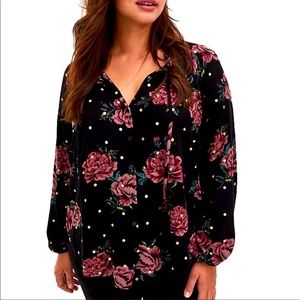 TORRID floral button down ruffle neck long sleeve